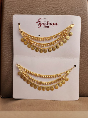 ESSPY Gold Coated Multilayer Temple jewellery statement Chain Clip on hair Earring Set Pearl Alloy, Brass Earring Set