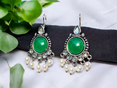jhumkhas Elegant Black Stone & Pearl Drop & Dangler Earrings for Women & Girls Beads Alloy Drops & Danglers
