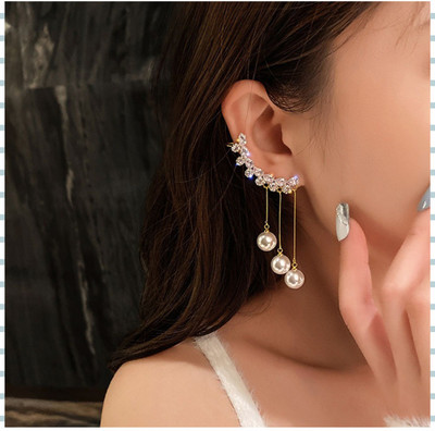 JDENTERPRISES Korean Studded Ear Cuff Pearl Tassel Drop Earrings For Women/Girls Pearl Alloy Drops & Danglers
