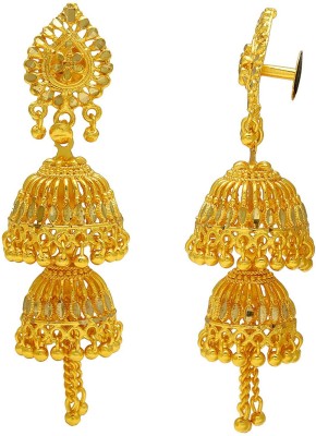 Dzinetrendz 24KT Gold covered Brass Faux Kundan Mirror Work Double Umbrella Chandelier long Jhumki earrings for Women girls Traditional Brass Jhumki Earring