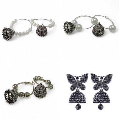 VIGHNAHARTA Antique Oxidised Jhumka Clip on Earring Combo set (4 Pair Earring) German Silver Jhumki Earring