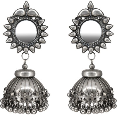 ABHINN Handmade Silver Oxidised Mirror Studs Jhumki Earrings For Women Alloy Jhumki Earring