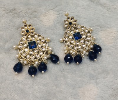 A K JEWEL STORES AK-122-BLUE-EARRING Pearl Alloy Chandbali Earring