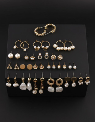 JDENTERPRISES Elegant 20 Pair Gold Plated and Pearl Earring Combo Set for Women Pearl Alloy Stud Earring