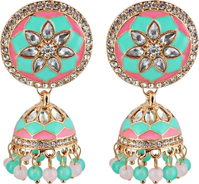 Lucky Jewellery Designer Gold Plated Pink Mint Meenakari Jhumki Pack of 1 (325-CHJM1-1152-PKMNT) Copper Jhumki Earring
