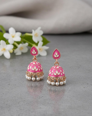 CharmsByChandra Pink Jhumka Earring with Pearl Drop for Women & Girls – Traditional Ethnic Wear Pearl Alloy Jhumki Earring, Earring Set