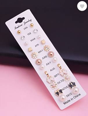 Saukh World Pack of 12 pairs for girls for kids Metal Stud Earring Alloy Earring Set