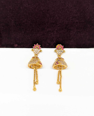 Rithvin Fashion Classic gold-plated dome shaped jhumkas Earring Cubic Zirconia Brass Tassel Earring