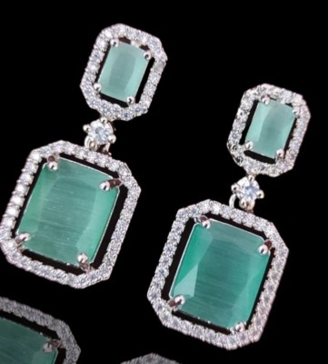 Zoey Sea Green Rhodium-Plated American Diamond Drop Earring Cubic Zirconia Brass Stud Earring, Drops & Danglers