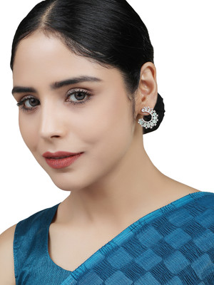 ANOUK Classy Look Half Moon Mint and White American Diamond Earrings Cubic Zirconia Brass Stud Earring