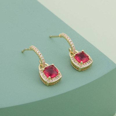 Kushal's Fashion Jewellery Ruby Gold-Plated Party Zircon Drop Earrings Zircon Copper Drops & Danglers
