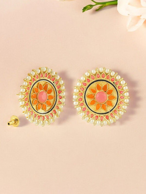ANOUK Traditional Gold and Orange Kundan Stud Earrings Alloy Stud Earring