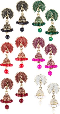 Divastri Peacock Earrings jhumkas Daily Wear Small Jhumki Combo Golden girls women design Beads, Pearl Metal Drops & Danglers, Stud Earring, Earring Set, Jhumki Earring