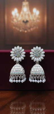 Shree Creations earrings for women , earings for girls , White glitter suraj mukhi square Beads Alloy Drops & Danglers, Earring Set, Jhumki Earring, Plug Earring, Stud Earring