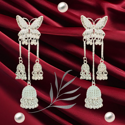 Jewelica Ethnic Light weight Butterfly design Silver Plated Earrings for Girls & Women Crystal Alloy Chandbali Earring