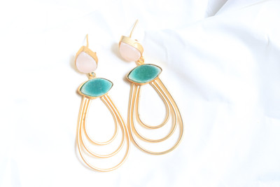 OCEAN WORLDS Statement Earrings Drops & Danglers Crystal Brass onyx stone Earring Set Cubic Zirconia Alloy Earring Set