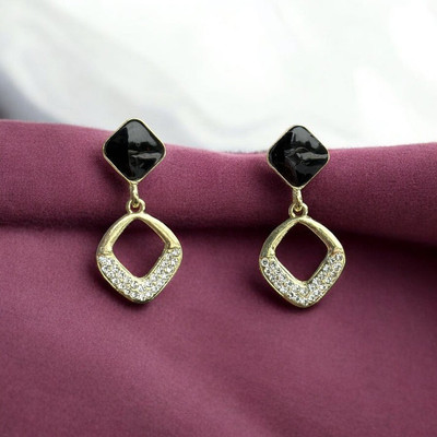 MAHADEV CREATION Korean Black and Gold Colour Earring Crystal Alloy Stud Earring