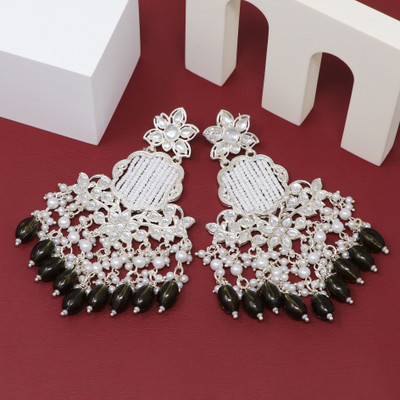 Capilite Traditional Chandbali Kundan Pearl Beads Alloy Earring Set Beads Alloy Chandbali Earring, Earring Set, Jhumki Earring, Drops & Danglers