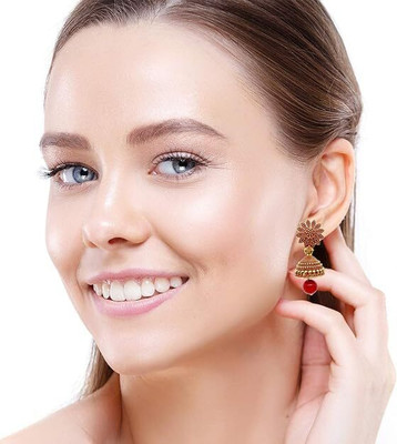 house of common Metal Brass Gold Plated Earrings set of 6 colour combo For Women Pearl Brass Jhumki Earring