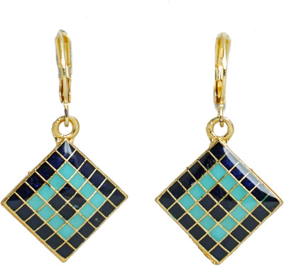BUMBERELL Stylish Blue Mosaic Square Gold Plated Drop Earrings for Women Ruby Alloy Jhumki Earring