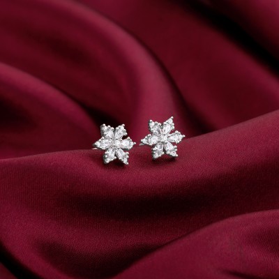 GIVA 925 Silver Flowery Snowflake Studs|Lifetime Plating|6 Month Warranty Zircon Sterling Silver Stud Earring