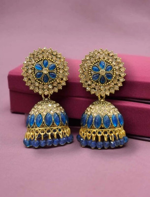 Satyam Collection Kundan jhumka blue Cubic Zirconia Alloy Drops & Danglers