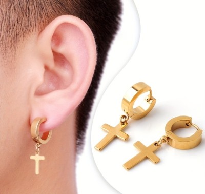 house of common Stylish Gold Plated Cross Earrings Brass Hoop Earring