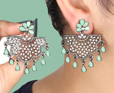 Arti creations Party Wear Korean Black Plated Pearl & Stone Beaded Hoop Earring Cubic Zirconia Alloy, Stone Chandbali Earring