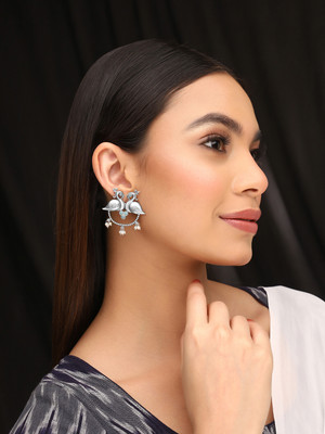 Priyaasi A Fusion Green Tribal Peacock Earrings Brass Stud Earring