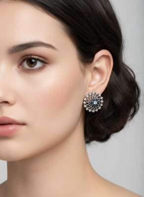 Anj oxidized silver plated jewellery Crystal, Pearl German Silver Stud Earring