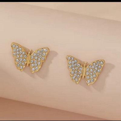 Solis Sarah KOREAN EARRINGS|Butterfly Stud WOMEN EARRINGS|Earrings Gold-Tone| SOLIS SARAH Cubic Zirconia Stainless Steel, Alloy Stud Earring