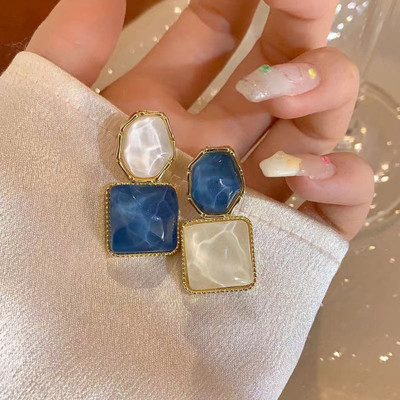 eloria Eloria Dual-Tone Blue & White Geometric Resin Drop Earrings for Women Crystal Alloy Stud Earring, Chandbali Earring, Cuff Earring
