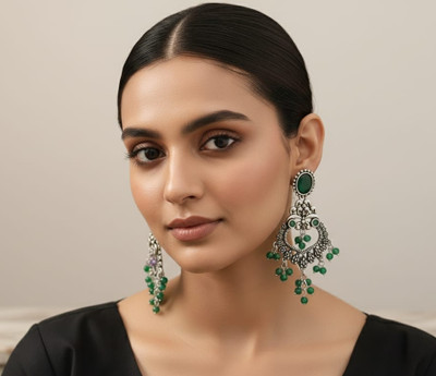 Defashions Green Beads,  Metal Drops & Danglers