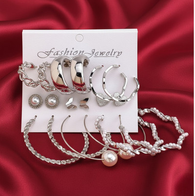 TheVineGirl Combo Of Silver Plated 9 Pair Pearl, Stone, Hoops, And Stud Earrings Pearl Alloy Drops & Danglers