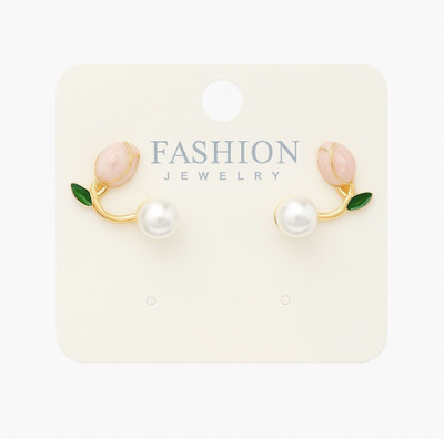 MoonLightBeauty Elegant Rose Pearl Stud Earrings for Women & Girls Alloy Stud Earring