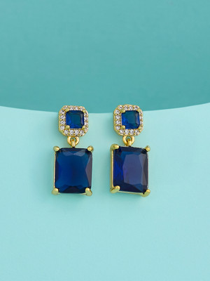 Kushal's Fashion Jewellery Sapphire Gold-Plated Party Zircon Trendy Drop Earrings Zircon Copper Drops & Danglers