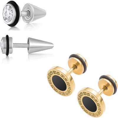 ShobhRam 2 Pair Combo Stainless Steel Earrings for Men and Boys FLIComSTEa-07 Stainless Steel Stud Earring