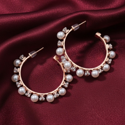 SAMRIDDHI JEWELS Pearl Hoop Earrings With American Diamond For Women And Girls Cubic Zirconia Alloy Hoop Earring