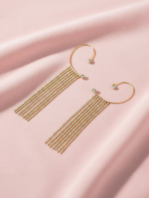 Dressberry Cubic Zirconia Studded Tassels Ear Cuff Golden Korean Earrings Cubic Zirconia Alloy Cuff Earring