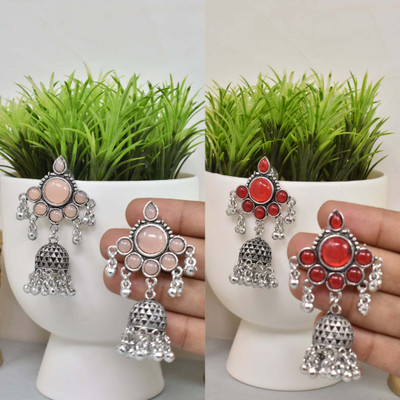 Meira Jewellery Silver Plated Set of 2 Jhumka Earring for Women & Girls-32 German Silver Jhumki Earring