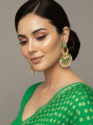 Fashion Fusion Kundan Meena Pearl Brass Chandbali Earring