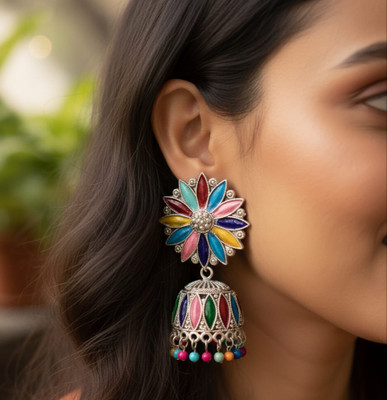 Sahiba Rainbow Bloom Meenakari Jhumka Earrings for Women & Girls Plastic Jhumki Earring