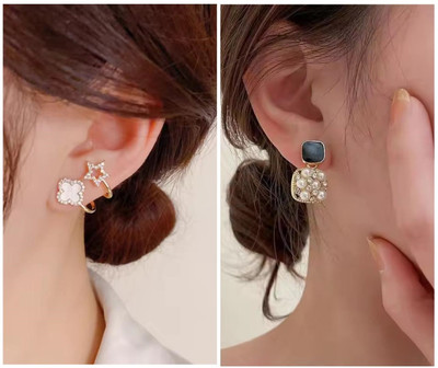 MONKDECOR Pack of 2 Design's Attractive Korean Earrings Alloy Huggie Earring, Stud Earring