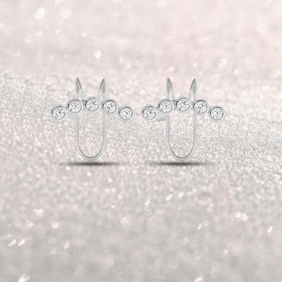 BAWREE CRAFT Silver-Plated Helix Stone Studded Non-Piercing Clip-On Ear Crystal Metal Cuff Earring