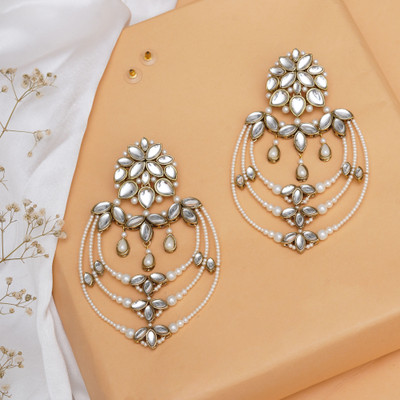 Beabhika Classic Kundan and Pearl Drop Chandbali Alloy Chandbali Earring