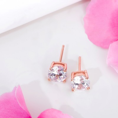 ZAVYA Rose Gold Solitaire Earrings | With Certificate of Authenticity and 925 Hallmark Cubic Zirconia Sterling Silver Stud Earring