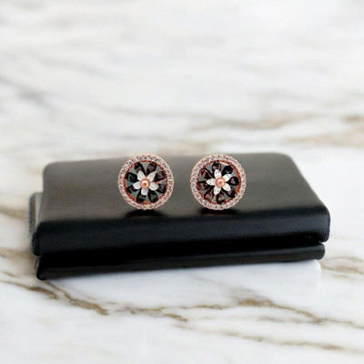 purpleluck Rose Gold Floral Stud Earrings Cubic Zirconia Sterling Silver Stud Earring