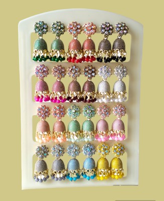Jiyansh Trading New Fancy Small Earrings Jhumka Pack Of 12 Pair Combo Beads, Cubic Zirconia, Diamond Alloy Jhumki Earring, Earring Set