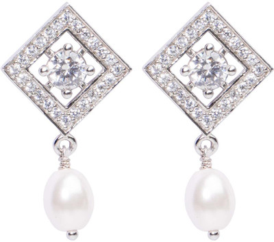uncle jewels Earrings with Premium Stones & Pearl Drop Pearl Sterling Silver Stud Earring