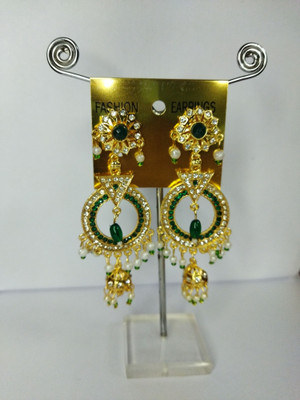 MK Gallery Golden Bridal Green Tringle Earring Brass Chandbali Earring
